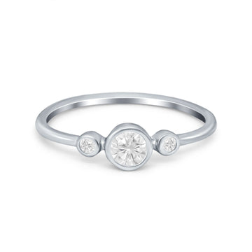 Three Stone Bezel Thumb Ring Band Simulated Cubic Zirconia 925 Sterling Silver